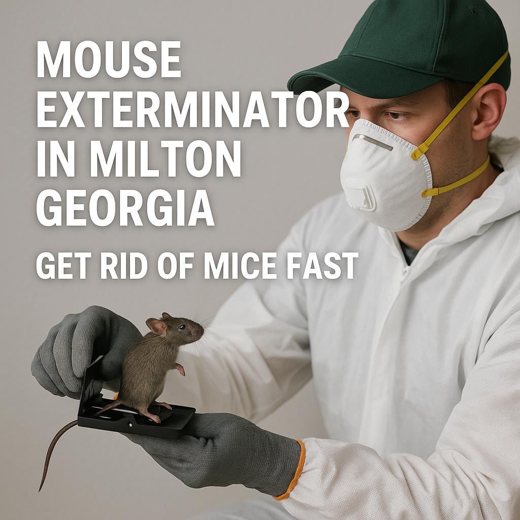 Mouse exterminator in Milton Georgia removing a rodent using a snap trap