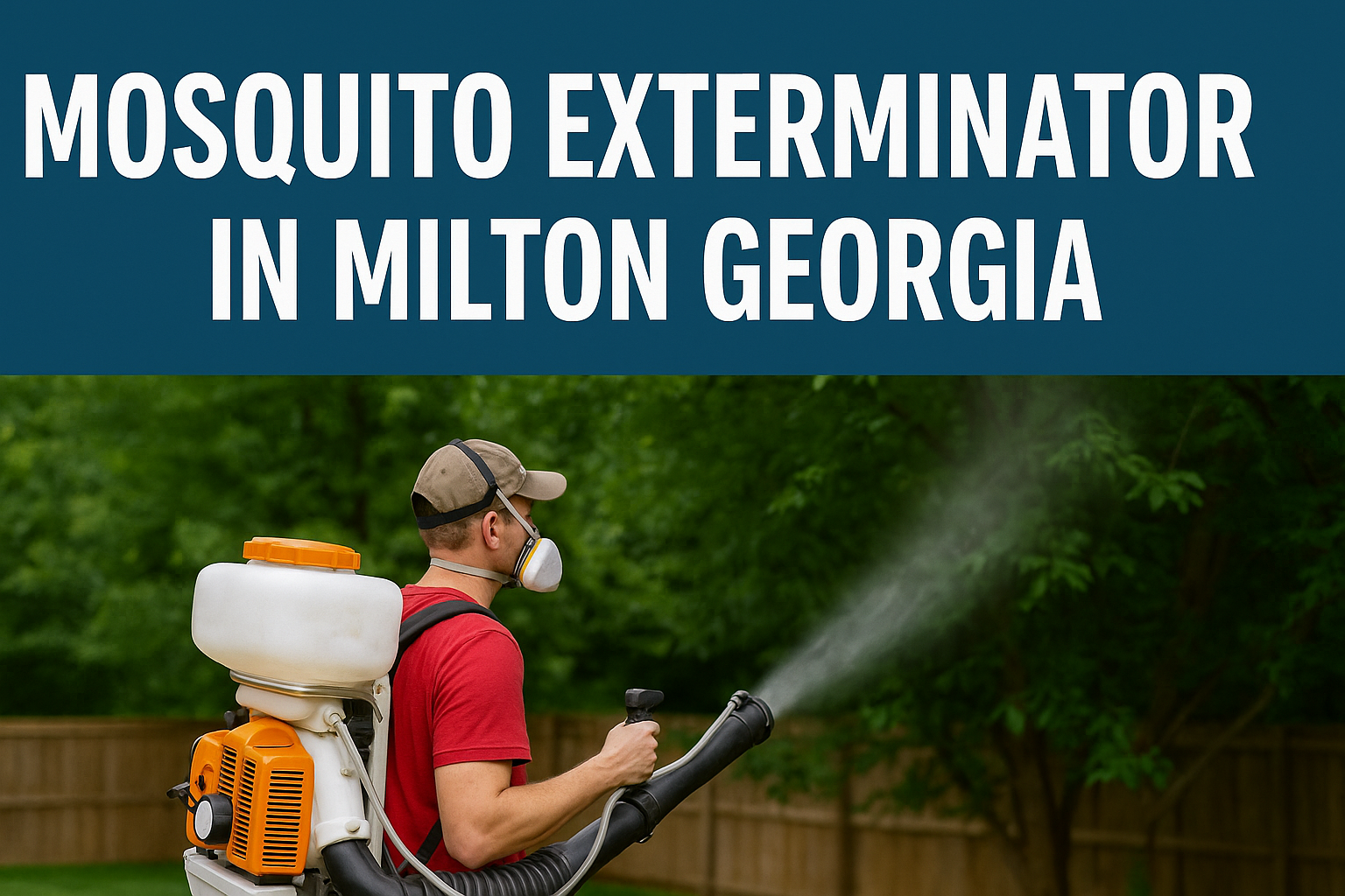 Professional mosquito exterminator spraying backyard in Milton Georgia for pest control