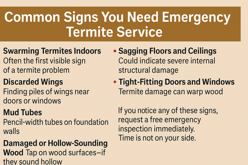 Emergency Termite Control in Milton Georgia 3 Visual list of common emergency termite infestation signs for homeowners in Milton, Georgia