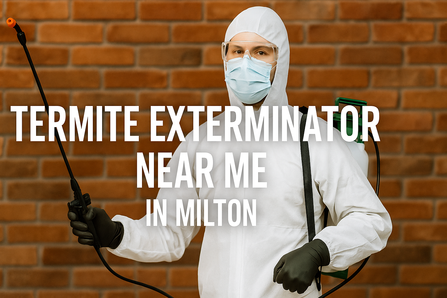 Termite exterminator near me in Milton, Georgia, spraying for termites against brick wall