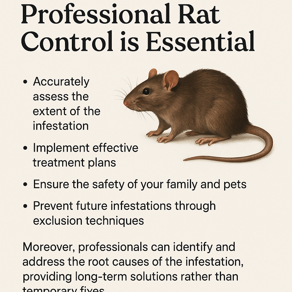 How Much Does Rat Control Cost in Milton, Georgia? 3 Illustration of a rat with text detailing the benefits of professional rat control, including accurate assessment, effective treatment, and long-term prevention.