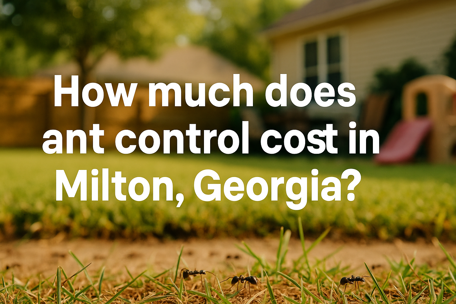 Technician performing ant control service in a Milton GA backyard
