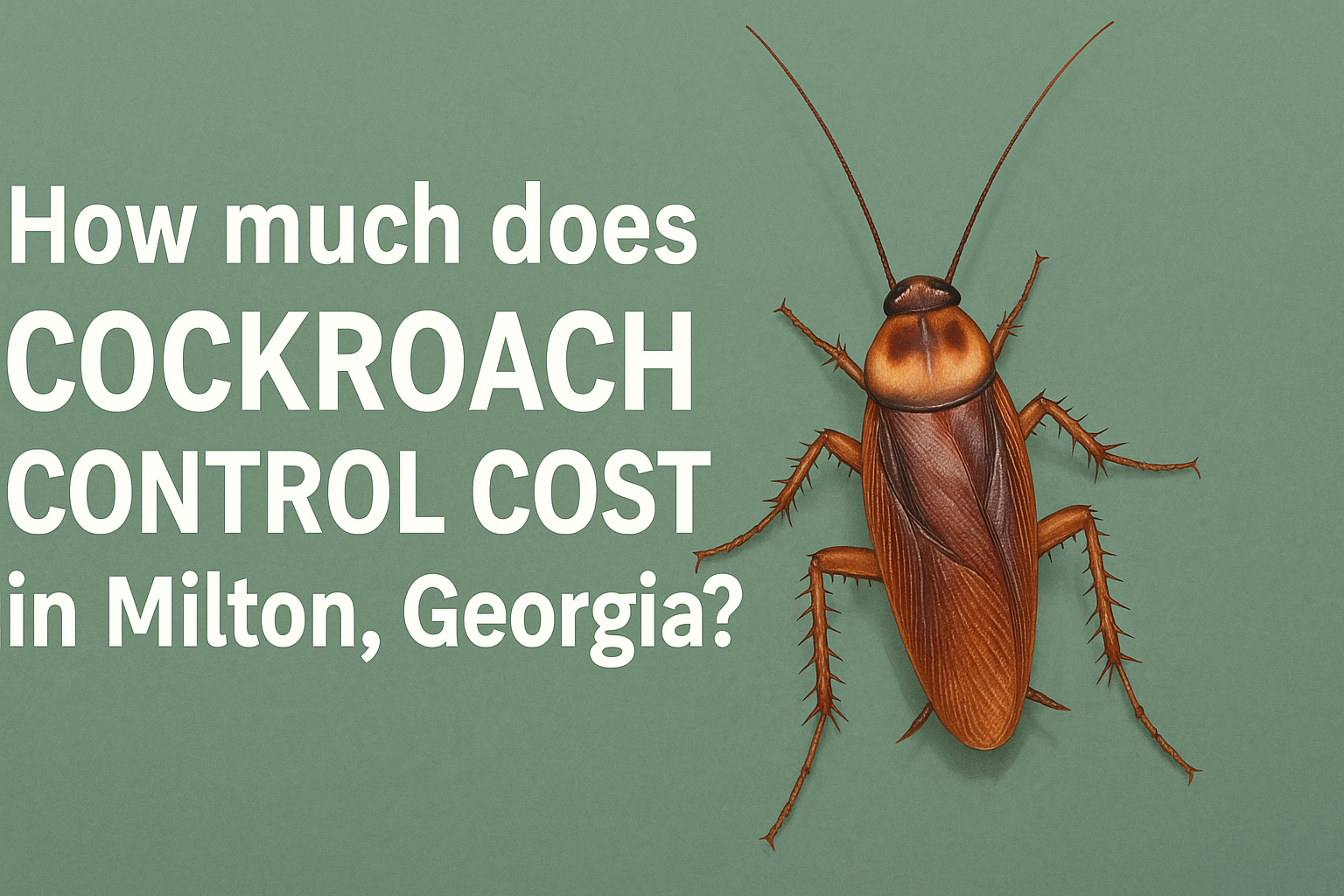 SEO-optimized graphic with a single title asking about cockroach control costs in Milton, Georgia, next to a cockroach illustration