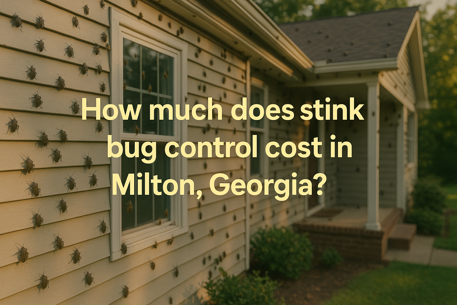 Technician providing stink bug control service at a Milton, GA home